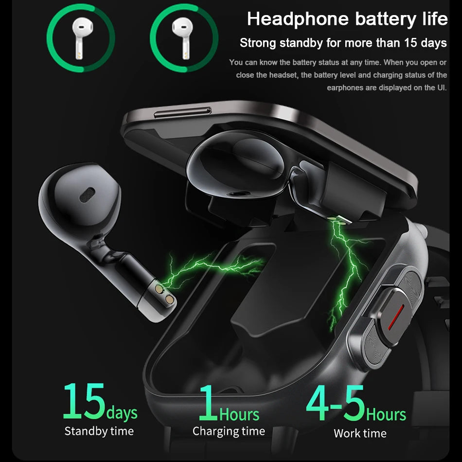 2 in 1 Smartwatch with Bluetooth Headphones Heart Rate