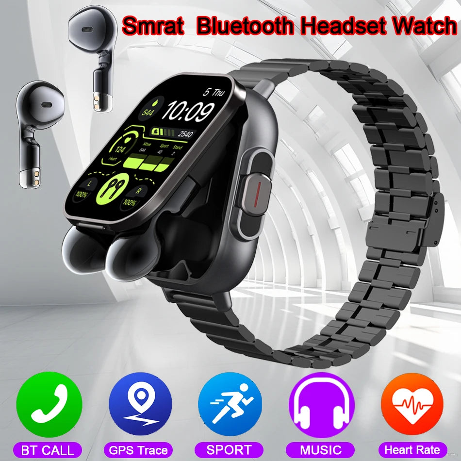2 in 1 Smartwatch with Bluetooth Headphones Heart Rate